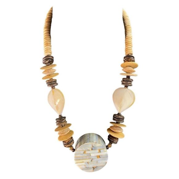 VINTAGE Abalone and Shell Chunky Statement Necklace 25” Length Total - Picture 1 of 9